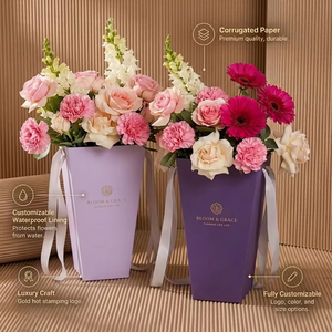 Bolsa de Papel Corrugado Plegable con Forro Impermeable Personalizable, Asa de Cinta Ecológica, Porta Ramos de Flores <span class=keywords><strong>para</strong></span> Floristería - Product Image 2