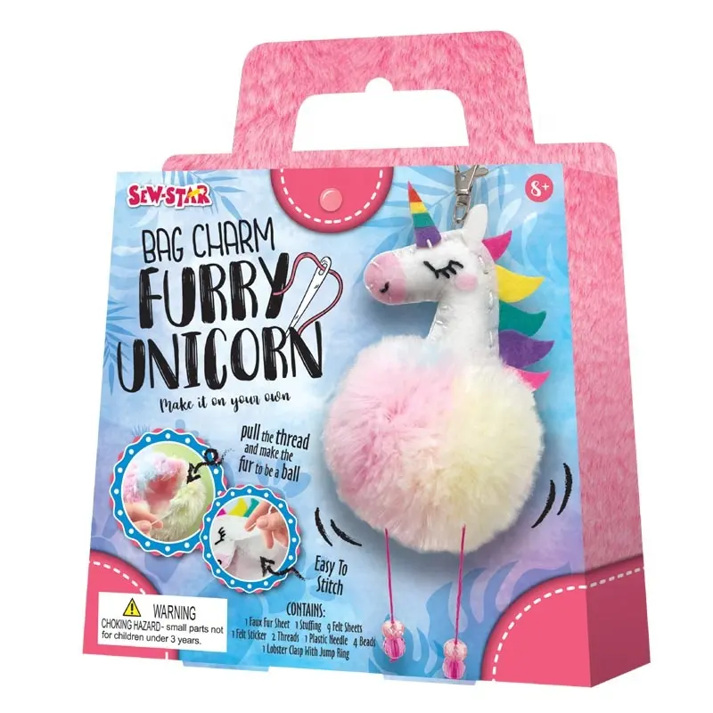 Borsa charm-furry Unicorn kit da cucito fai da te per bambini e adulti decorazione borsa da ragazza ciondolo fatto a mano
