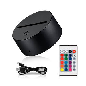 ไฟกลางคืน LED RGB แบบขายส่ง ฐานอะคริลิคสีดำ 3 มิติ พร้อมสาย USB รีโมทคอนโทรล ชาร์จไฟได้ เหมาะสำหรับห้องนอน - Product Image 1
