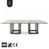 Ensemble de table à manger en verre luxueux moderne haut de gamme 6-8 capacité de chaise forme carrée élégante pour meubles de restaurant à la maison de villa