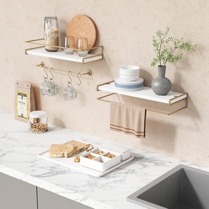 Juego de 2 Estantes <span class=keywords><strong>Flotantes</strong></span> Vintage, Resistentes, para <span class=keywords><strong>Colgar</strong></span> en la Pared, Dorados, para Toallas, Almacenamiento para Cocina, Baño y Sala de Estar - Product Image 4