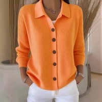 Nuovo Cardigan in Maglia con Collo a Polo Autunno 2026, Stile Francese Chic, Bottoni, Oversize, Maglione Rosa Plus Size per Donna