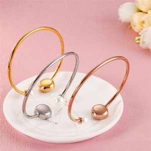 Trendy Designers <b>Silver</b> Gold Plated Open <b>Cuff</b> Stainless Steel Pearl Evil-Eye <b>Bracelet</b> - Product Image 5