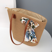 FF5656 Conjunto de Sombrero de Paja Panamá para Mujer y Bolso de Playa de Gran Capacidad para Viajes de Verano