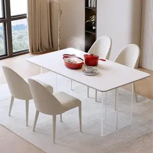 Moderne Huis Keuken Restaurant Meubels Mdf Houten Acryl 4 6 Zits Vierkante Eettafel Eettafel En Stoel Set