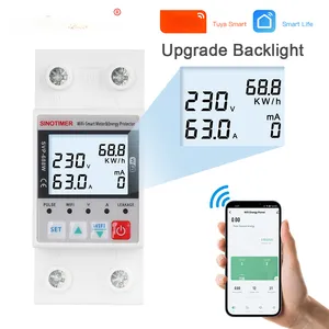 Uwant rel Din tampilan 230V 3in 1, relay pelindung lonjakan tegangan atas bawah yang dapat disesuaikan melindungi Kwh daya watt Meter