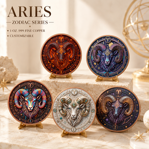 Moneta Segno Zodiacale Ariete in Rame Puro 999 da 1 oz, Rilievo 3D ad Alta Definizione, Colorazione UV, Effetto Proof-like, Oggetto da Collezione in Metallo con <span class=keywords><strong>Oroscopo</strong></span> - Product Image 1