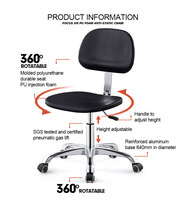 Chaise de laboratoire ESD à 360 degrés en mousse PU noire à siège confortable et doux de vente chaude