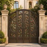 Puerta Batiente de Hierro Forjado de Lujo, Estilo Persimón, Galvanizada en Caliente, Bronce Antiguo, Puerta de Entrada, Sistema de Valla Personalizado para Propiedades