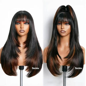 Perruques longues et lisses à dégradé brun avec frange, bouclées naturellement, styles brésiliens et vietnamiens pour femmes noires, vente en gros d'usine - Product Image 4