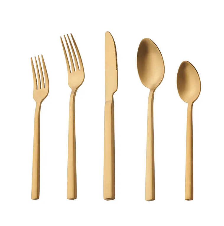 Daoqi 18/10 Stainless Steel Matte Gold Spoon Fork Knife Modern Simple Design Cutlery Set For Wedding