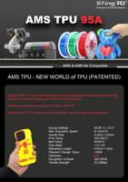Filament TPU AMS de haute qualité Sting3D 1,75 mm 1 kg pour imprimante 3D, température d'impression 220-240°C, température de plateau 40-60°C