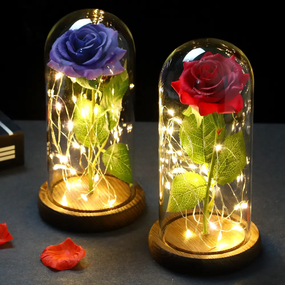 Rosa eterna artificiale ha portato la bellezza della luce la bestia In copertura di vetro decorazioni per la casa di natale per il regalo del nuovo anno di san valentino