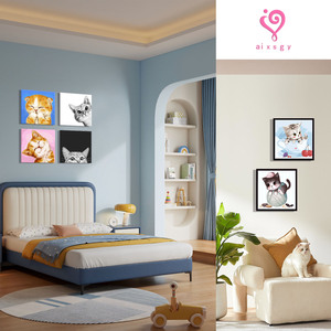 Aixsgy - Juego de Cuadros de Lona con Dibujos Animados de Gatos, Arte Digital Cuadrado, Pinturas de Animales Hechas a Mano - Product Image 5