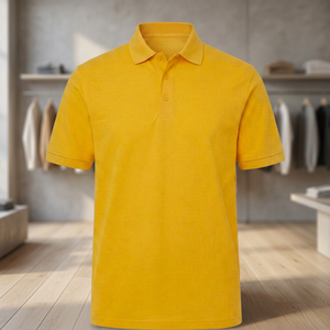 Men's Solid Color Short Sleeve <b>Polo</b> <b>Shirt</b> 100% Cotton Pique Knitted Casual Style <b>Yellow</b> - Product Image 3