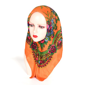 Mùa Hè 70x70Cm Dân Tộc Hoa In Nhân Tạo Bông Khăn Choàng Babushka Bandana Khăn Quàng Đầu Kim Loại Vuông Khăn Khăn Quàng Phụ Nữ - Product Image 4