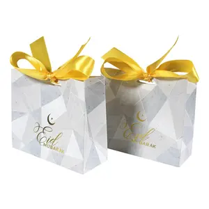 Eid Mubarak Paper Sweet Candy Gift Bag With Bow Ribbon Sweet Gifts Packaging Bags For Eid Ramadan Party Decor