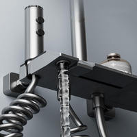 Set Shower Modern Hitam dengan Layar Digital, Tombol Piano, Katup Keramik, Pancuran Hujan Lembut Bertekanan