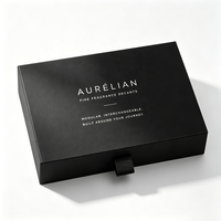 Boîte cadeau rigide noire de luxe personnalisée avec couvercle rabattable et insert en EVA pour flacons d'échantillons de parfum, emballage de vaporisateur de voyage