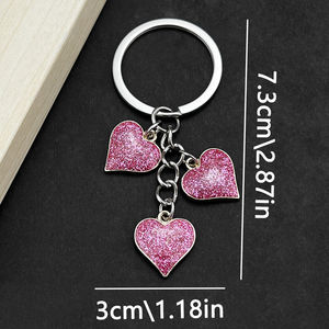 Llavero de Corazón con Diseño de Purpurina y Goteo de Aceite, Regalo Retro para Parejas, San Valentín, Lujoso, con Tres Corazones en 3D - Product Image 4