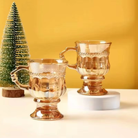 Tasse en verre ambré de 200 ml pour café et lait, réutilisable, style vintage inspiré du cour, gaufrée avec poignée, logo personnalisé, sans couvercle, vente en gros