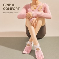 Chaussettes de yoga OEM personnalisées pour femmes, à 5 orteils, dégradé teint par immersion, respirantes, confortables, séchage rapide, résistantes aux taches, semelle antidérapante en caoutchouc