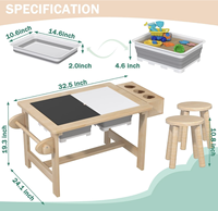 Table sensorielle double face en bois de pin pour enfants Table d'activités en bois poli pour tout-petits avec rangement pour jouer, étudier et manger