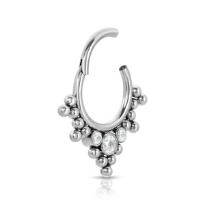 Anneau de nez en acier inoxydable avec zircon et billes, design géométrique, bijoux de piercing, argent, zirconium blanc - Product Image 2