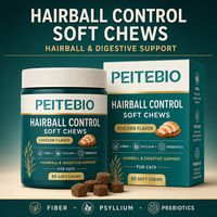 PEITEBIO Friandises à Mâcher Douces pour Chats Contre les Boules de Poils avec Fibres de Psyllium et Prébiotiques Saveur Poulet Soutien Digestif 90 Unités