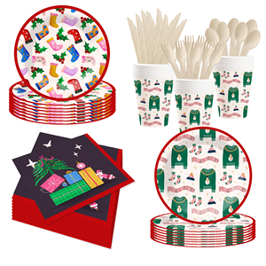 DAMAI Juego de Platos y Vasos Desechables de Papel con Diseño de Suéter y Calcetines Navideños para Fiestas de Navidad - Product Image 4