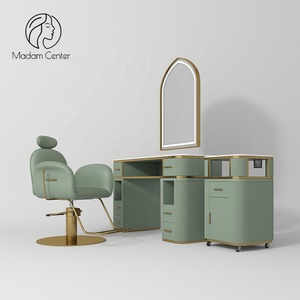 Mesa de Maquillaje Moderna y Resistente de MDF con Espejo y Cajones, Estación de Estilismo para Salón, Silla de Tratamiento para Barbería - Product Image 1