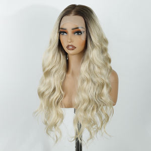 Onda del cuerpo Producto en stock Pelo sintético 360 HD Peluca de encaje Fibra resistente al calor 13x4 HD Por encaje desplumado Pelo sintético Peluca sin pegamento - Product Image 4