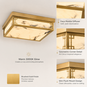 Luxury Rectangular Faux Marble <b>Ceiling</b> <b>Light</b> Art Deco Flush Mount LED Lamp for Bedroom Hallway Hotel Villa OEM ODM - Product Image 3
