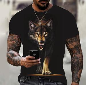Maglietta estiva con stampa animalier top Casual Wolf 3D con scollo rotondo stampato a maniche corte - Product Image 4