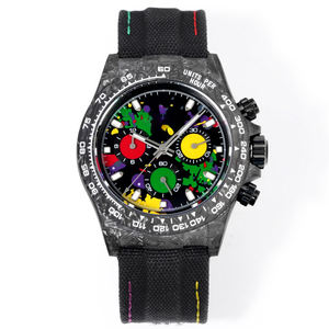 Montre mécanique pour homme, chronographe léger de qualité supérieure, boîtier en carbone, trois sous-cadrans, cadran noir, rouge, vert, jaune - Product Image 1