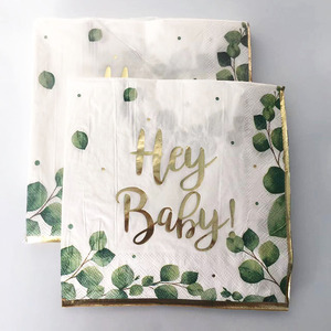 Foglia verde foglio d'oro stampato <span class=keywords><strong>tovaglioli</strong></span> di <span class=keywords><strong>carta</strong></span> <span class=keywords><strong>per</strong></span> <span class=keywords><strong>Decoupage</strong></span> asciugamani <span class=keywords><strong>per</strong></span> le mani usa e getta posate con tovagliolo - Product Image 3