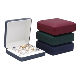 Wholesale Modern Luxury Rectangle Pu Leather Jewelry Ring <b>Storage</b> <b>Box</b> with Square Pattern Multi-Insert Embossed Velvet Lining - Product Image 5