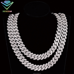 Full paved round baguette gemstone cuban <b>chain</b> Gold plated 925 sterling sliver VVS moissanite diamond Pass diamond tester GRA - Product Image 5