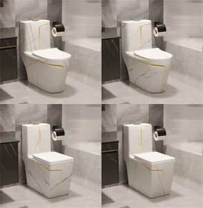 豪華な大理石のトイレデュアルフラッシュSトラップPトラップゴールデンラインの装飾が施された2種類の白いトイレ