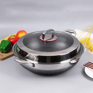 Cuisine haute capacité 304 acier inoxydable <span class=keywords><strong>Wok</strong></span> cuisine nid d'abeille antiadhésif cuire poêle à frire <span class=keywords><strong>Wok</strong></span> à frire - Product Image 1