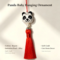 Adorable Ornement Suspendu Tête de Panda Brodé à la Main avec Pompon en Rayonne Rouge et Breloque Décorative en Alliage d'Imitation Perle pour Voiture, Sac, Décoration Intérieure