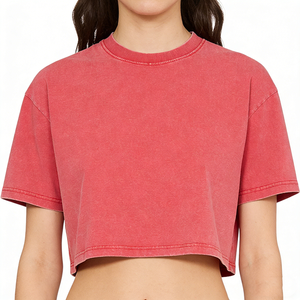 T-shirt Corta Estiva da Donna in Maglia Larga Traspirante 100% Cotone Lavaggio Acido Stile Retrò 240g a Maniche Corte - <span class=keywords><strong>Top</strong></span> Corto <span class=keywords><strong>Vintage</strong></span> - Product Image 6