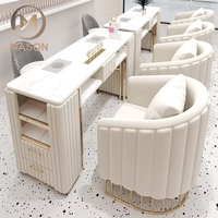 Ensemble Table et Chaises de Manucure pour Salon de Manucure au Design Moderne, Matériau Métallique, Incluant Aspirateur et Canapé de Salon