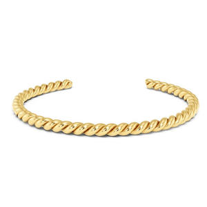 LUCKYJIU joyería personalizada impermeable deslustre libre hipoalergénico 18K chapado en oro de acero inoxidable trenzado brazalete abierto - Product Image 1