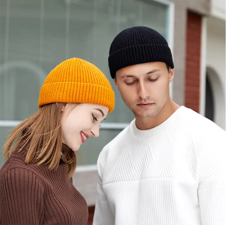 Bonnet de pêcheur en laine de crâne personnalisé pour homme, accessoire d'hiver tricoté et côtelé, court, à la mode