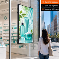 Écran d'affichage numérique pour vitrine de 43, 55, 65 pouces, 3000 nits, avec animation, silencieux, sans ventilateur, à gradation automatique, anti-reflet, pour magasin de détail commercial suspendu