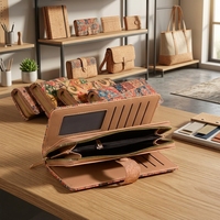 Tempat Kartu Lipat Dua Bahan Ramah Lingkungan Desain Retro Bergaya Menampilkan Pola Cetak Bunga Dompet Koin Ringkas