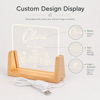 Base de Lámpara LED de Madera en Forma de U, Alimentación USB, Acabado Natural, Iluminación Lateral, Soporte de Escritorio para Paneles Acrílicos Personalizados
