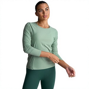 Camiseta de Manga Larga para Mujer, Cuello Redondo, Color Sólido, Corte Ajustado, Informal, de Secado Rápido, Tejido de Punto con Spandex y Poliéster - Product Image 1