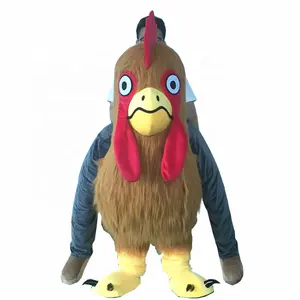 Hola brown fur chicken riding mascot costume/long fur mascot costumes for adult